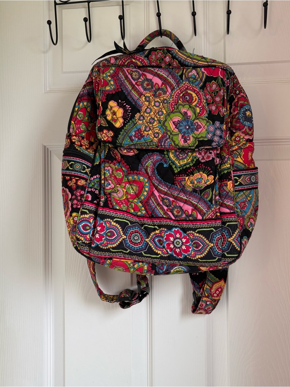 Vera Bradley Black Multicolor Paisley Quilted Backpack Symphony